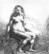 REMBRANDT Harmenszoon van Rijn Seated female nude oil painting on canvas